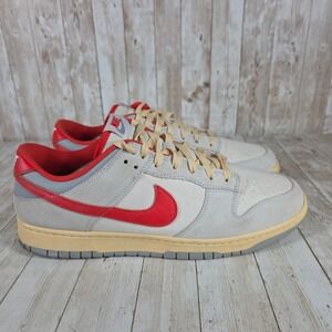 Nike Dunk Low Retro Sneakers‎ Gray Red Leather Shoes Mens Size 13
